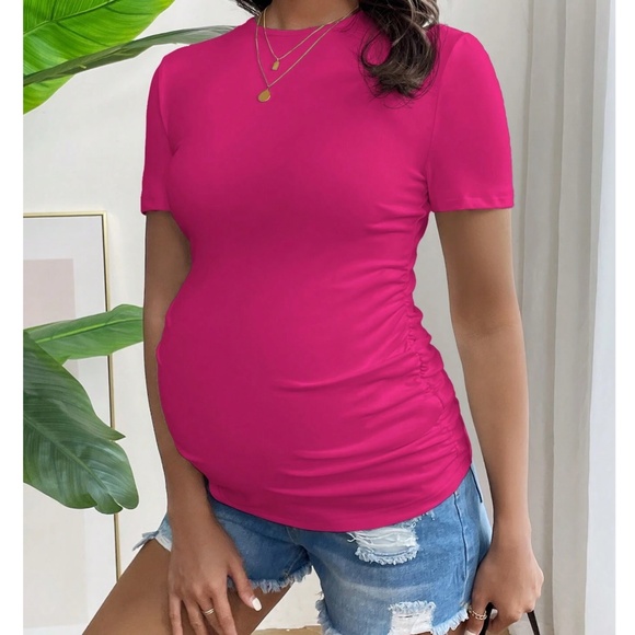Maternity Solid Minimalist Short Sleeve Top - Picture 9 of 11
